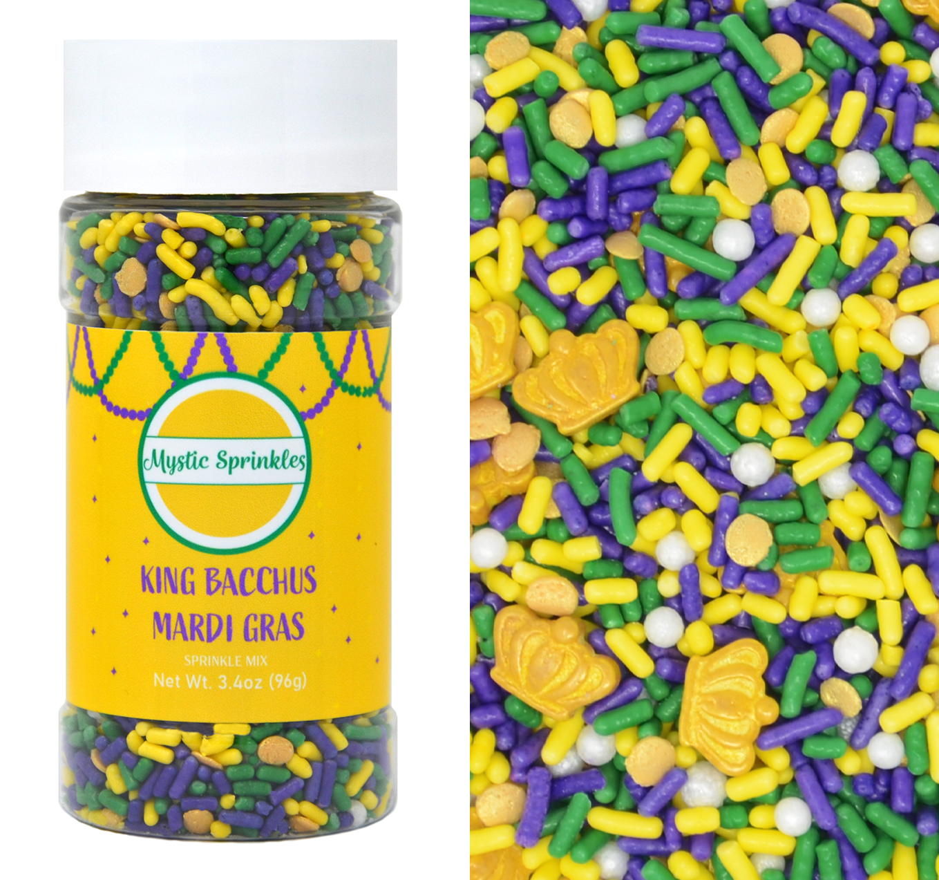 King Bacchus Mardi Gras Sprinkle Mix 3.4oz Bottle