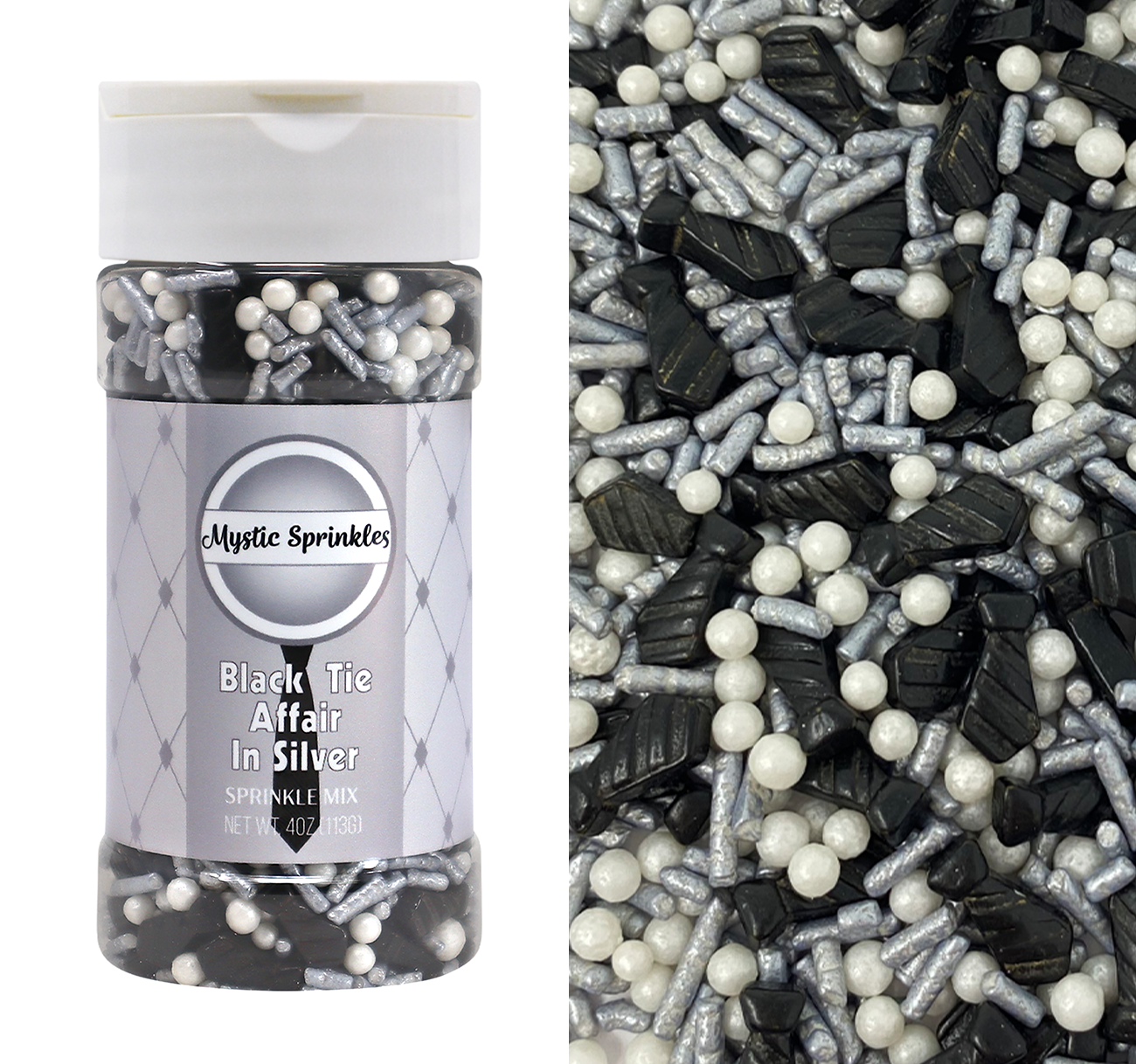 A Black Tie Affair in Silver Sprinkle Mix 4oz Bottle