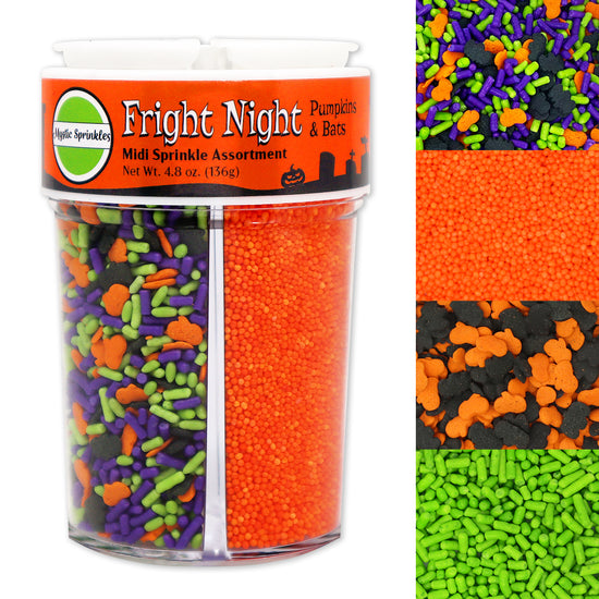 Load image into Gallery viewer, Fright Night Pumpkins &amp;amp; Bats Midi Sprinkle Assortment 4.8oz
