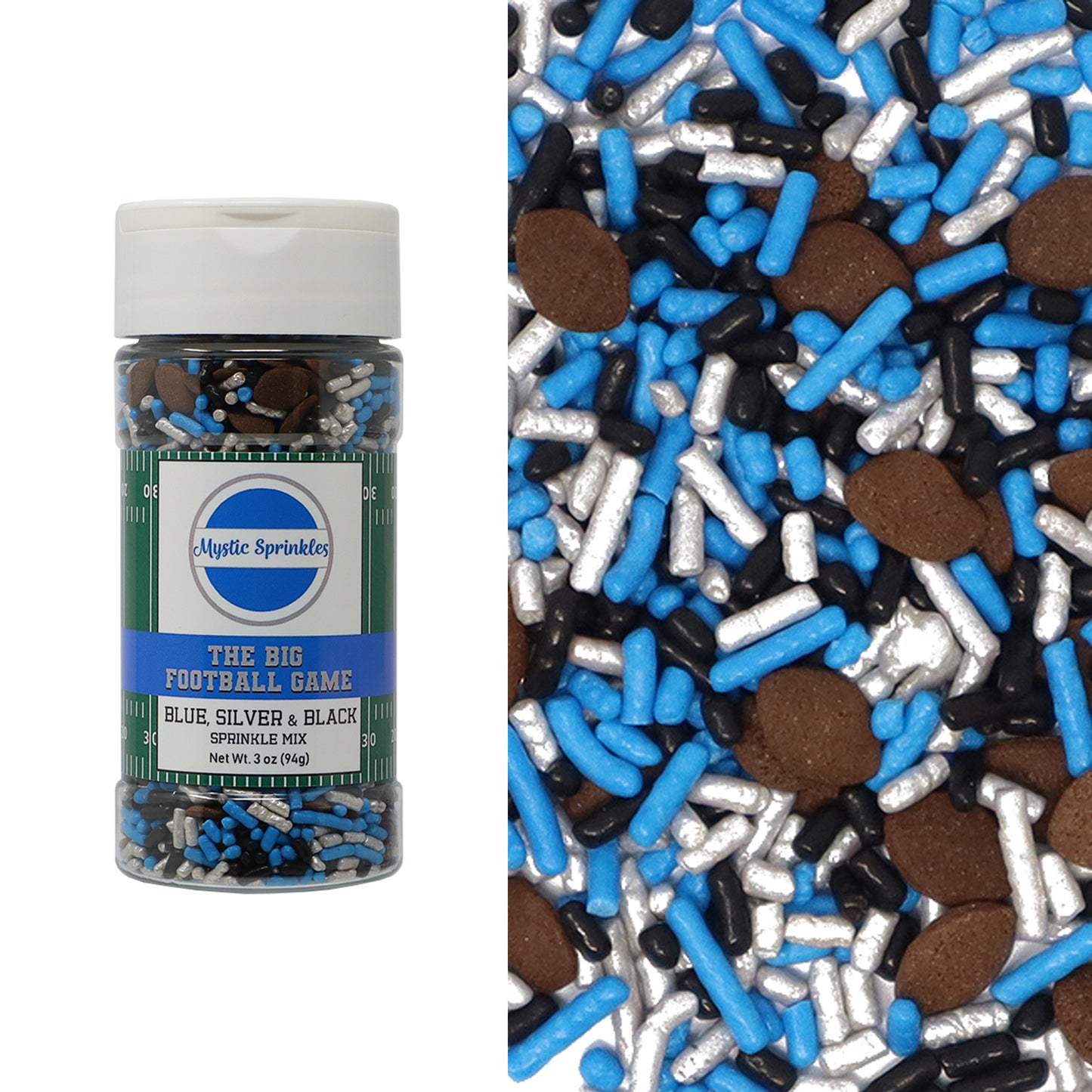 The Big Football Game - Blue, Silver & Black Sprinkle Mix 3oz