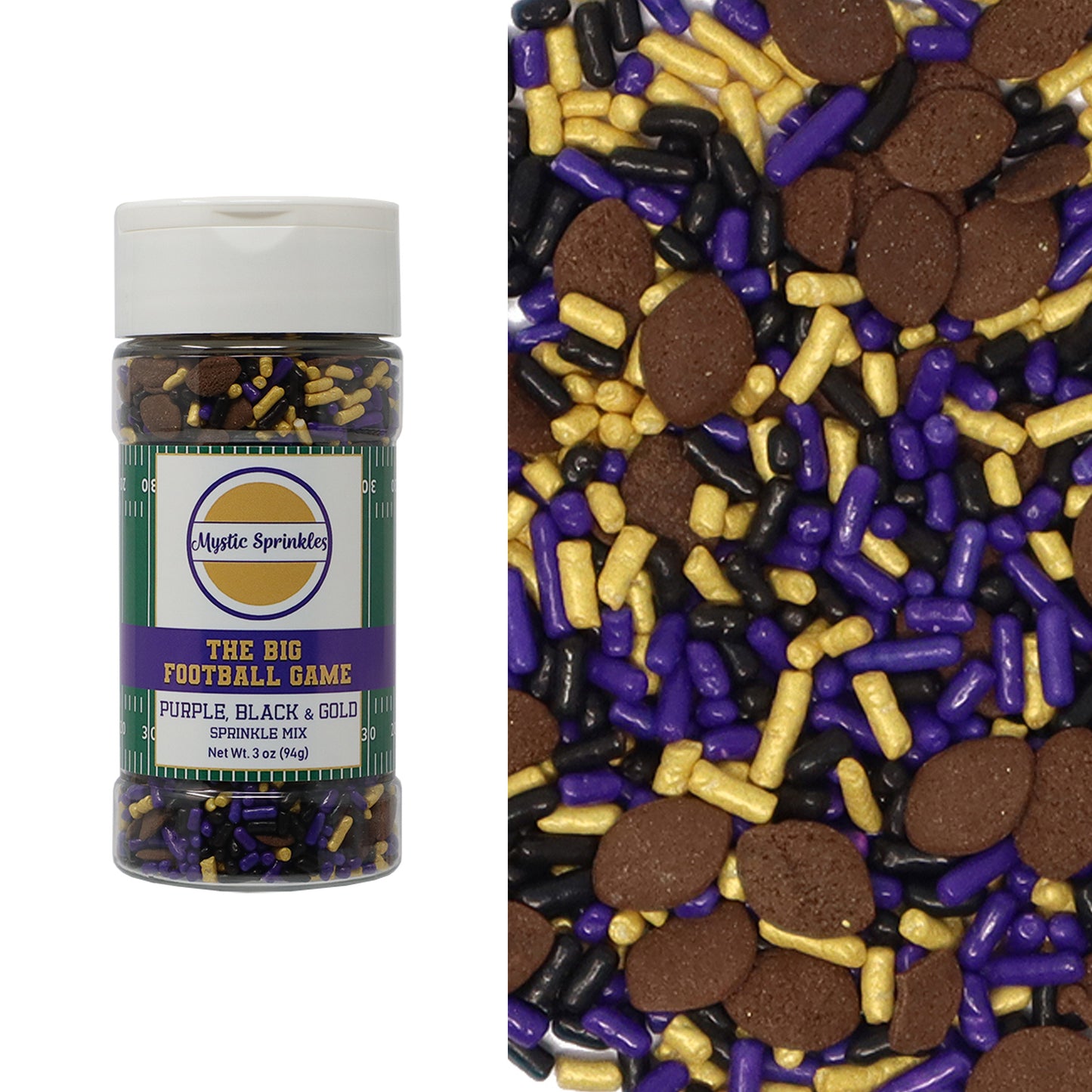 The Big Football Game - Purple, Black & Gold Sprinkle Mix 3oz