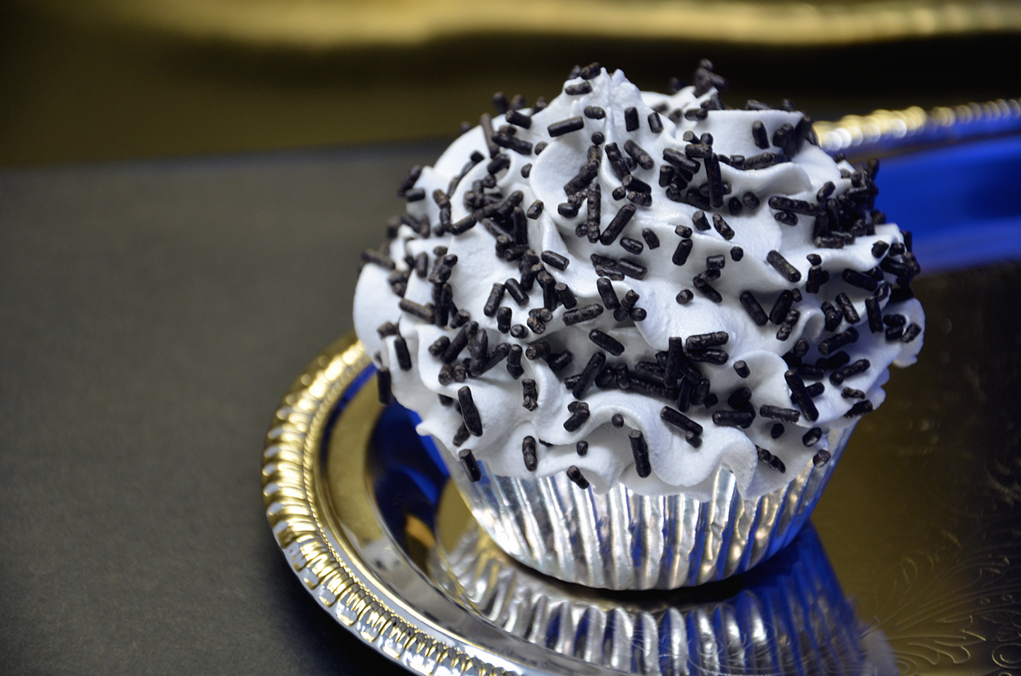 Cupcake with Black Jimmies Sprinkles