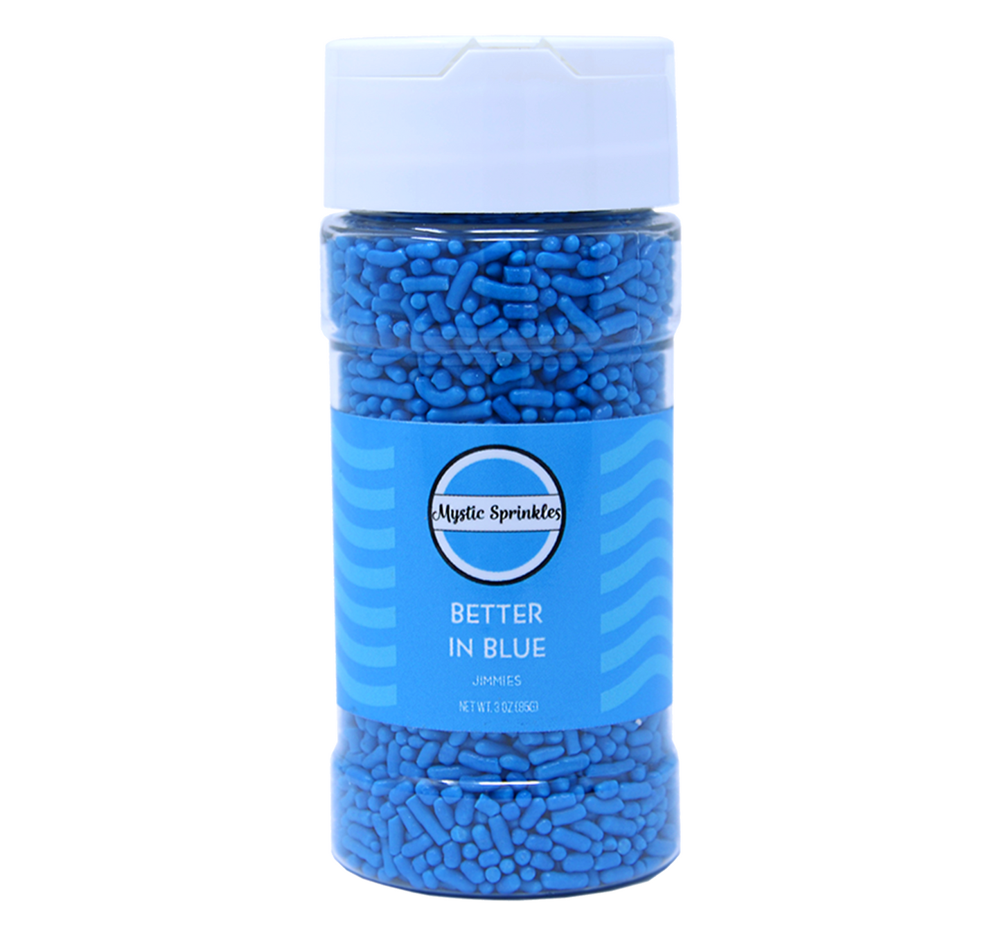 Blue Jimmies Front of Bottle