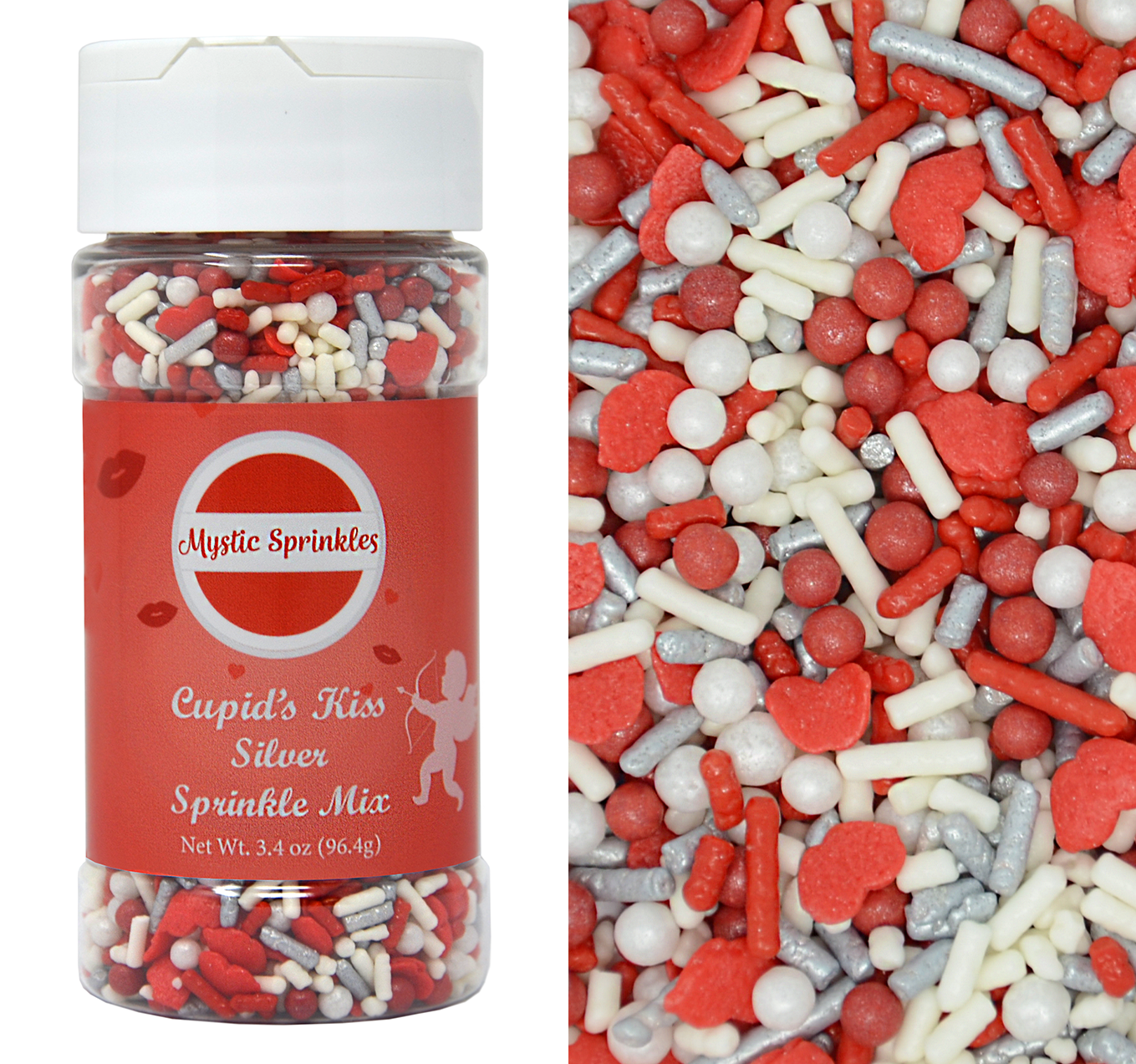 Cupid's Kiss Silver Sprinkle Mix 3.3oz Bottle