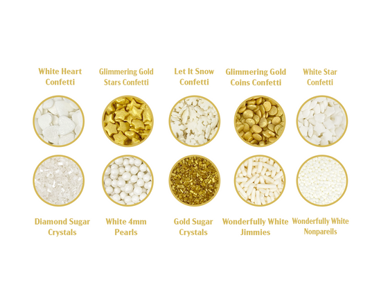 Load image into Gallery viewer, Dreaming of a White Christmas in Gold Sprinkle Decorating Kit 7 oz.
