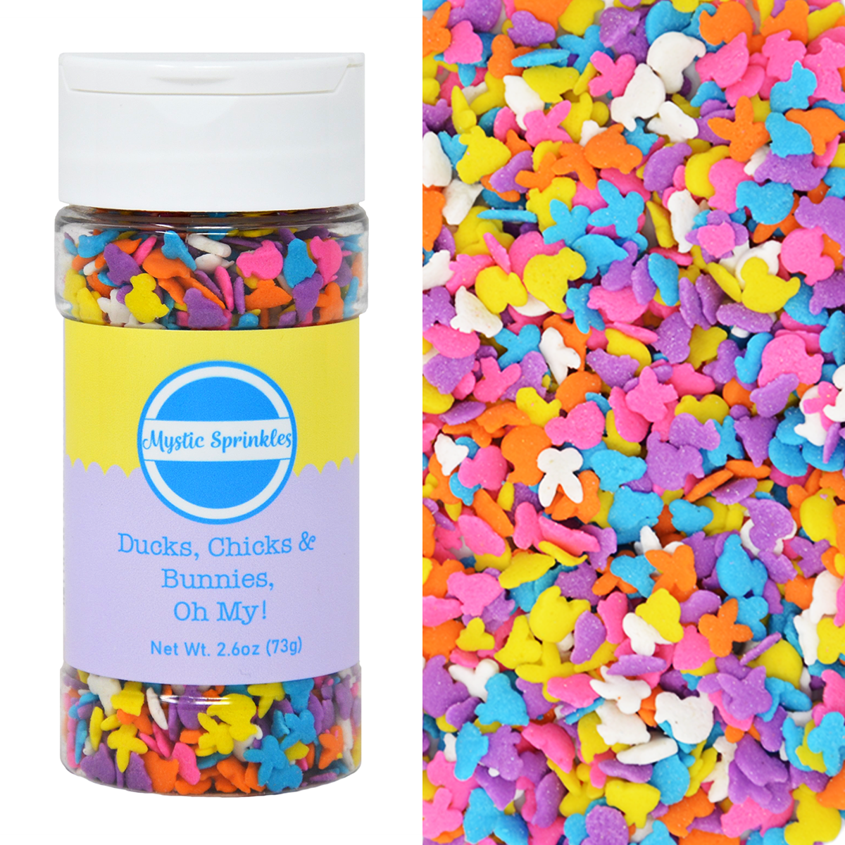 Ducks, Chicks & Bunnies, Oh My! Easter Confetti Sprinkle Mix 2.6oz Bottle