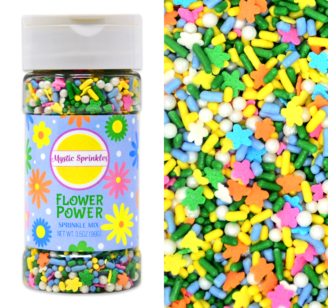 Mystic Sprinkles Flower Power Sprinkle Mix 3.5 oz Bottle, Size: 1.75 x 1.75 x 4.25, Blue