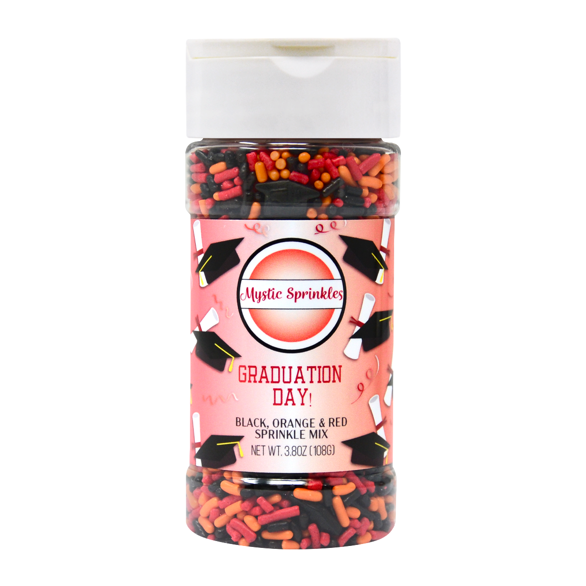 Graduation Day! Black, Orange & Red Sprinkle Mix 3.8oz
