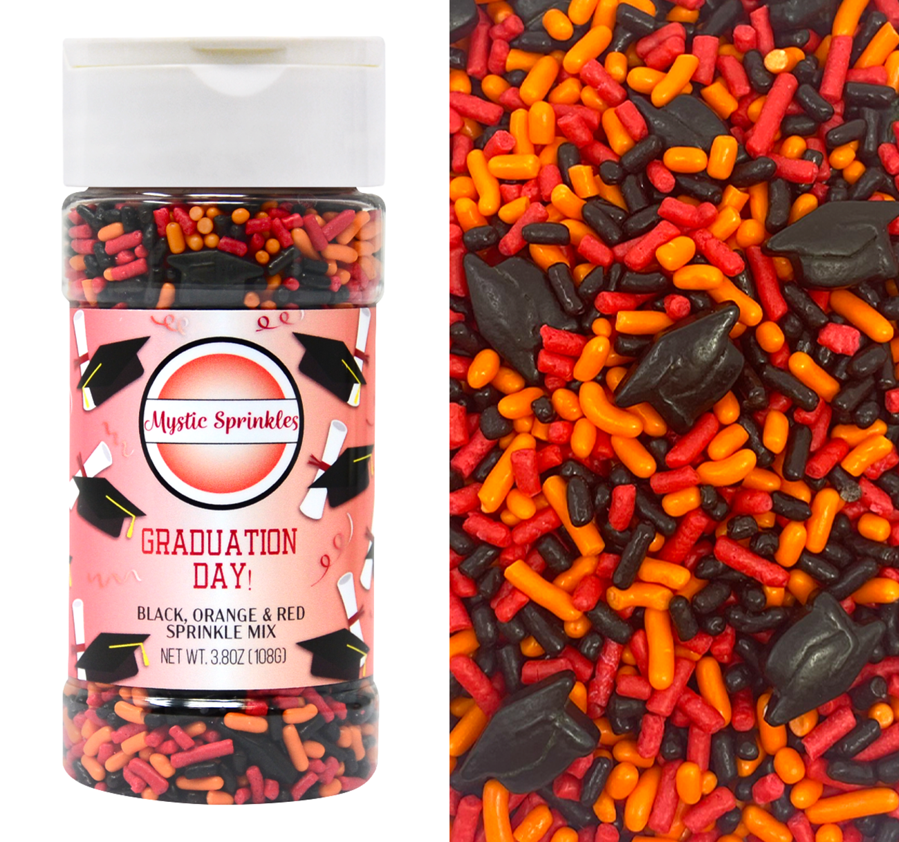 Graduation Day! Black, Orange & Red Sprinkle Mix 3.8oz