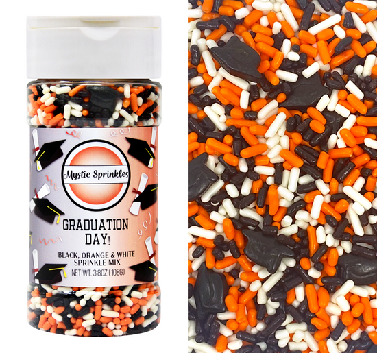 Graduation Day! Black, Orange & White Sprinkle Mix 3.8oz