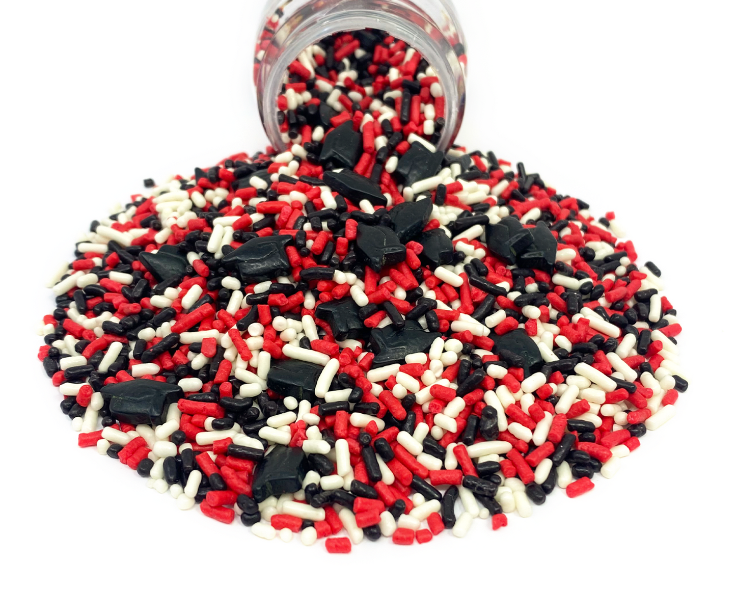 Load image into Gallery viewer, Graduation Day! Black, Red &amp;amp; White Sprinkle Mix 3.8oz
