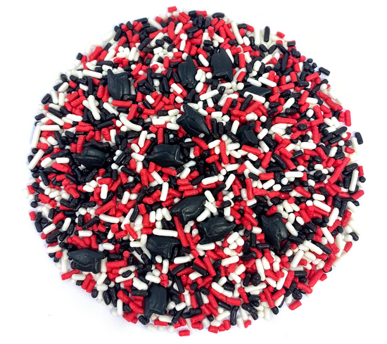 Load image into Gallery viewer, Graduation Day! Black, Red &amp;amp; White Sprinkle Mix 3.8oz
