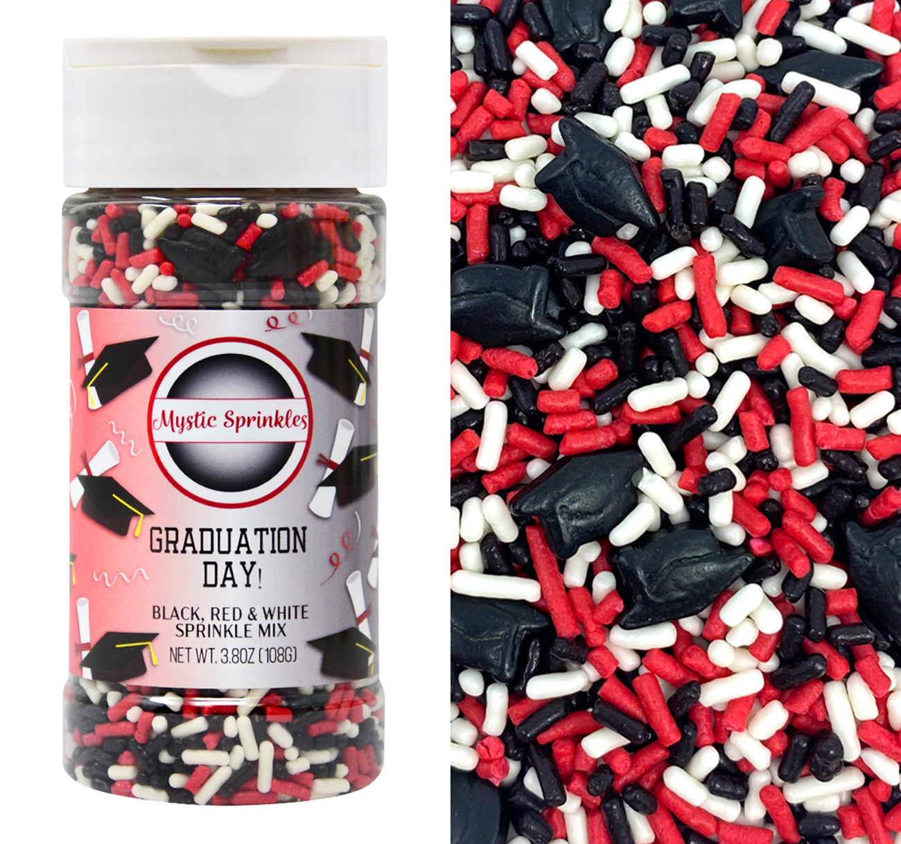 Graduation Day! Black, Red & White Sprinkle Mix 3.8oz