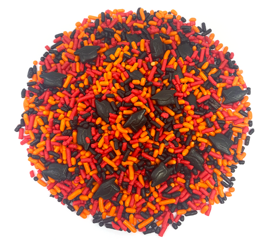 Graduation Day! Black, Orange & Red Sprinkle Mix 3.8oz