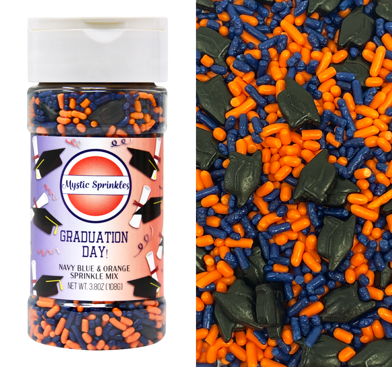 Graduation Day! Navy Blue & Orange Sprinkle Mix 3.8oz