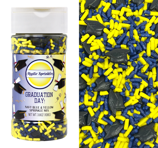 Load image into Gallery viewer, Graduation Day! Navy Blue &amp;amp; Yellow Sprinkle Mix 3.8oz
