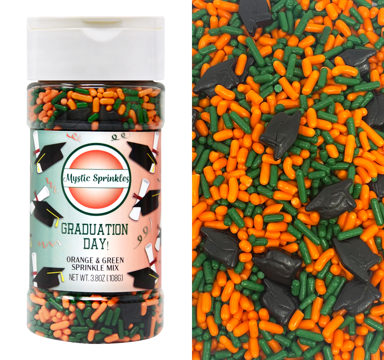 Graduation Day! Orange & Green Sprinkle Mix 3.8oz