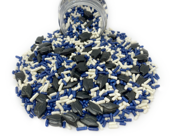 Load image into Gallery viewer, Graduation Day! Navy Blue &amp;amp; White Sprinkle Mix 3.8oz
