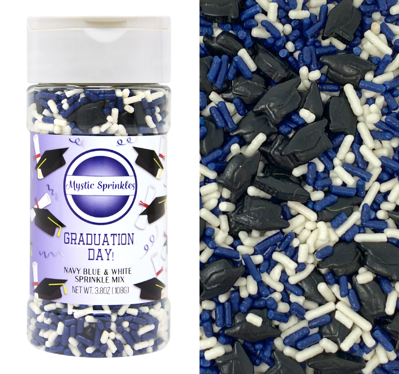 Graduation Day! Navy Blue & White Sprinkle Mix 3.8oz