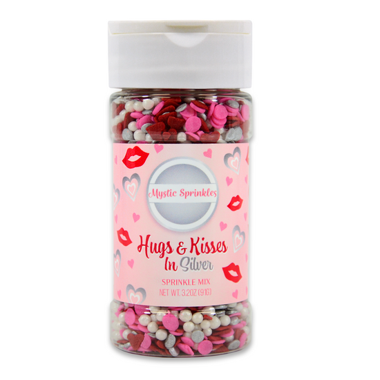 Hugs & Kisses Sprinkle Mix in Silver Sprinkle Mix 3.2oz Bottle