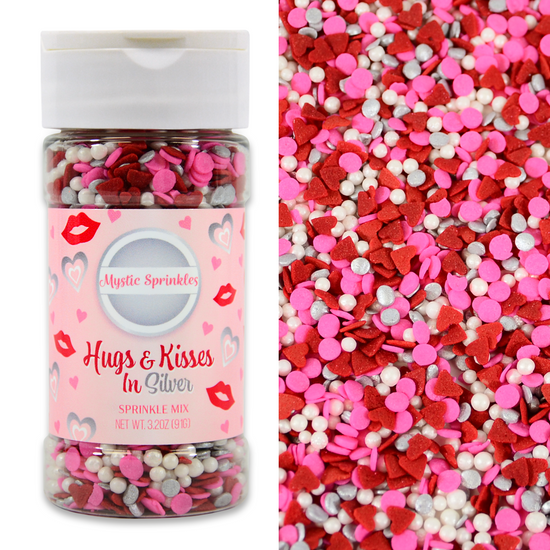 Hugs & Kisses Sprinkle Mix in Silver Sprinkle Mix 3.2oz Bottle