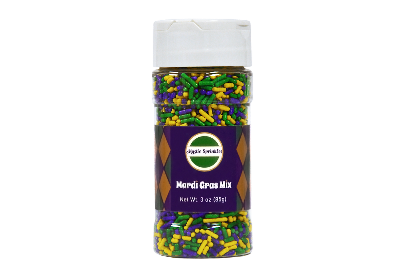 Load image into Gallery viewer, Mardis Gras Mix Jimmies Sprinkles 3oz Bottle
