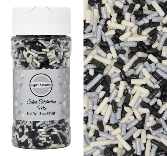 Silver Celebration Mix Jimmies Sprinkles 3oz Bottle
