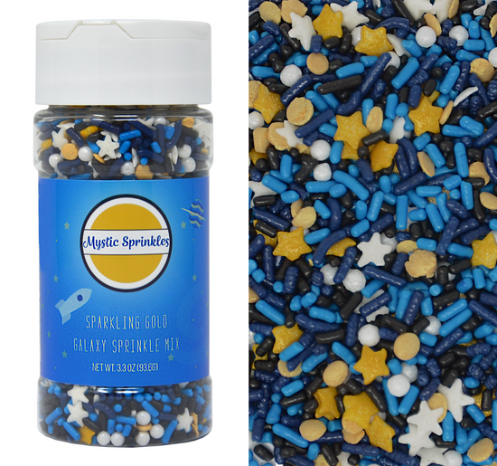 Load image into Gallery viewer, Sparkling Gold Galaxy Sprinkle Mix 3.3oz Bottle
