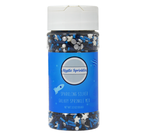 Load image into Gallery viewer, Sparkling Silver Galaxy Sprinkle Mix 3.3oz Bottle
