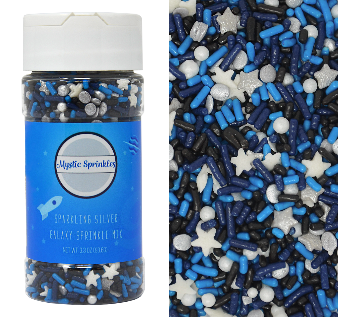 Load image into Gallery viewer, Sparkling Silver Galaxy Sprinkle Mix 3.3oz Bottle
